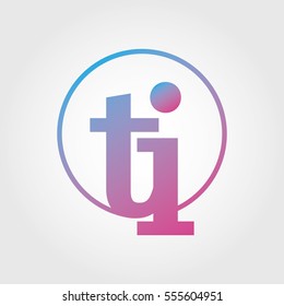 Lowercase ti Ring Circle Logotype. Pink and Blue Gradient Logo Letter. Sign Abbreviations. Vector Template Element