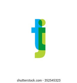 lowercase tj logo, blue green overlap transparent logo