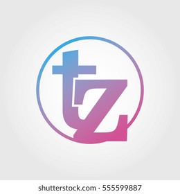 Lowercase tz Ring Circle Logotype. Pink and Blue Gradient Logo Letter. Sign Abbreviations. Vector Template Element