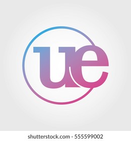 Lowercase ue Ring Circle Logotype. Pink and Blue Gradient Logo Letter. Sign Abbreviations. Vector Template Element