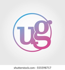 Lowercase ug Ring Circle Logotype. Pink and Blue Gradient Logo Letter. Sign Abbreviations. Vector Template Element