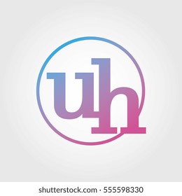 Lowercase uh Ring Circle Logotype. Pink and Blue Gradient Logo Letter. Sign Abbreviations. Vector Template Element