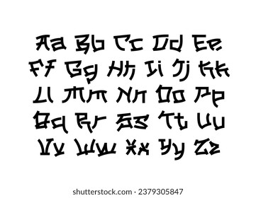 Lowercase and uppercase letters. English alphabet. Laconic font in Japanese style. A font inspired by Japan. Vector alphabet. Lettering.