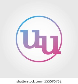 Lowercase uu Ring Circle Logotype. Pink and Blue Gradient Logo Letter. Sign Abbreviations. Vector Template Element