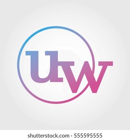 Lowercase uw Ring Circle Logotype. Pink and Blue Gradient Logo Letter. Sign Abbreviations. Vector Template Element