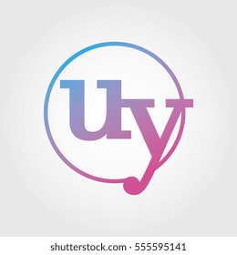 Lowercase uy Ring Circle Logotype. Pink and Blue Gradient Logo Letter. Sign Abbreviations. Vector Template Element