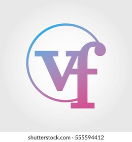 Lowercase vf Ring Circle Logotype. Pink and Blue Gradient Logo Letter. Sign Abbreviations. Vector Template Element