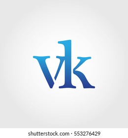 Lowercase vk Logotype. Blue Letter Logo. Letter Abbreviations. Vector Template Element.