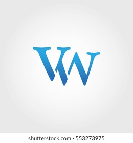 Lowercase vw Logotype. Blue Letter Logo. Letter Abbreviations. Vector Template Element.