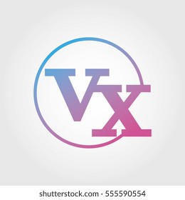 Lowercase vx Ring Circle Logotype. Pink and Blue Gradient Logo Letter. Sign Abbreviations. Vector Template Element