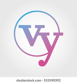 Lowercase vy Ring Circle Logotype. Pink and Blue Gradient Logo Letter. Sign Abbreviations. Vector Template Element