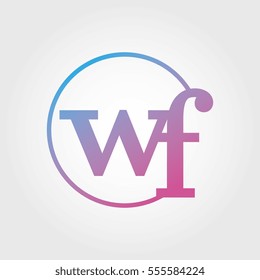 Lowercase wf Ring Circle Logotype. Pink and Blue Gradient Logo Letter. Sign Abbreviations. Vector Template Element