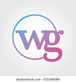 Lowercase wg Ring Circle Logotype. Pink and Blue Gradient Logo Letter. Sign Abbreviations. Vector Template Element