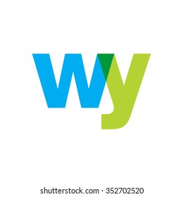 lowercase wy logo, blue green overlap transparent logo