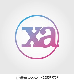 Lowercase xa Ring Circle Logotype. Pink and Blue Gradient Logo Letter. Sign Abbreviations. Vector Template Element