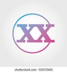 Lowercase xx Ring Circle Logotype. Pink and Blue Gradient Logo Letter. Sign Abbreviations. Vector Template Element