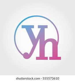 Lowercase yh Ring Circle Logotype. Pink and Blue Gradient Logo Letter. Sign Abbreviations. Vector Template Element
