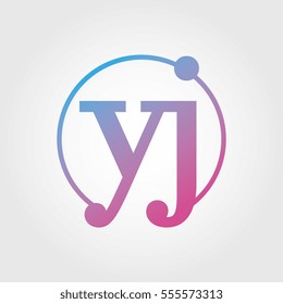 Lowercase yj Ring Circle Logotype. Pink and Blue Gradient Logo Letter. Sign Abbreviations. Vector Template Element