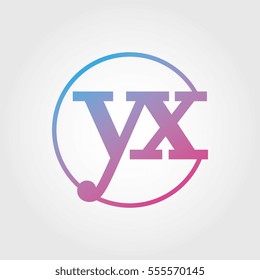 Lowercase yx Ring Circle Logotype. Pink and Blue Gradient Logo Letter. Sign Abbreviations. Vector Template Element
