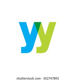 lowercase yy logo, blue green overlap transparent logo