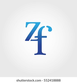 Lowercase zf Logotype. Blue Letter Logo. Letter Abbreviations. Vector Template Element.