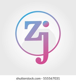 Lowercase zj Ring Circle Logotype. Pink and Blue Gradient Logo Letter. Sign Abbreviations. Vector Template Element