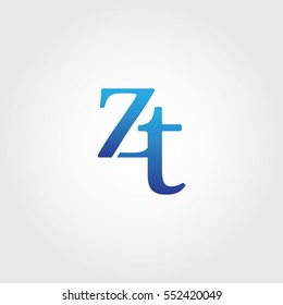 Lowercase zt Logotype. Blue Letter Logo. Letter Abbreviations. Vector Template Element.