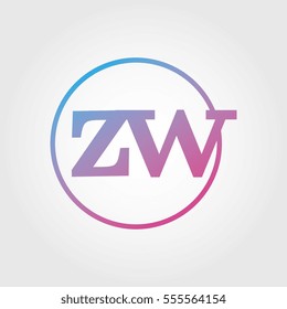 Lowercase zw Ring Circle Logotype. Pink and Blue Gradient Logo Letter. Sign Abbreviations. Vector Template Element