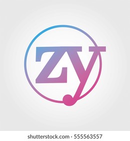 Lowercase zy Ring Circle Logotype. Pink and Blue Gradient Logo Letter. Sign Abbreviations. Vector Template Element