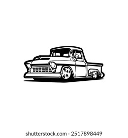 Lowered Classic Hotrod Retro Pickup Truck Vector Isolated. Best for Vintage Automotive Related Industry