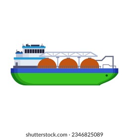 Embarque de gas natural con fondo blanco. Vista lateral de la ilustración de la caricatura de los petroleros químicos. Cargo, concepto de envío