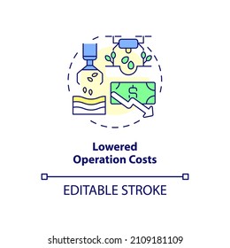 Lowered operation costs concept icon. Smart farming advantage abstract idea thin line illustration. Isolated outline drawing. Editable stroke. Roboto-Medium, Myriad Pro-Bold fonts used