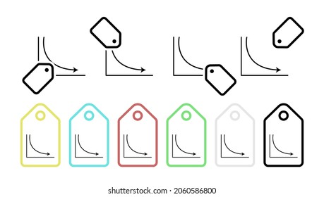 Lowering arrow chart line vector icon in tag set illustration for ui and ux, website or mobile application
