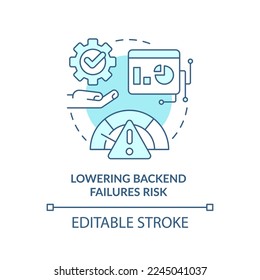 Lowering backend failures risk turquoise concept icon. Improve digital productivity abstract idea thin line illustration. Isolated outline drawing. Editable stroke. Arial, Myriad Pro-Bold fonts used