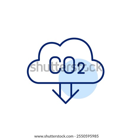 Lowering carbon emission. Cloud, CO2 and arrow down. Pixel perfect, editable stroke icon