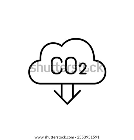 Lowering carbon emission. Cloud, CO2 and arrow down. Pixel perfect vector icon