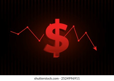 Absenkung des Dollar-Neons. Dollar-Down-Symbol. Geld-unten-Symbol-Set. Preis Low-Pfeilzeichen in Vektor flachen Stil.
