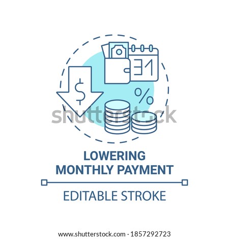 Lowering monthly payment concept icon. Mortgage refinance benefit idea thin line illustration. Loan modification. Lower rate. Vector isolated outline RGB color drawing. Editable stroke