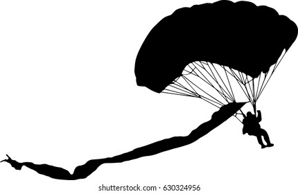 lowering parachutist with multicolored parachute vector silhouette