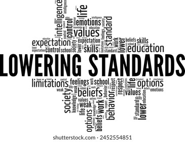 Lowering Standards word cloud conceptual design isolated on white background.