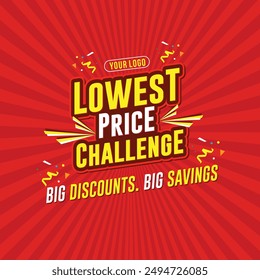 Lowest Price Challenge Logo label Unit Vector Design. Retail, Sale, Advertising, Promotional, Online Shopping, E commerce, Electronics Store, Gadgets Store, Mobile Store, Super Market, Mart etc.