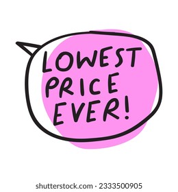 Lowest price ever. Marketing. Business. Speech bubble on white background.