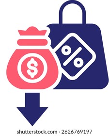 Ilustración vectorial de relleno de íconos de Precio más baja