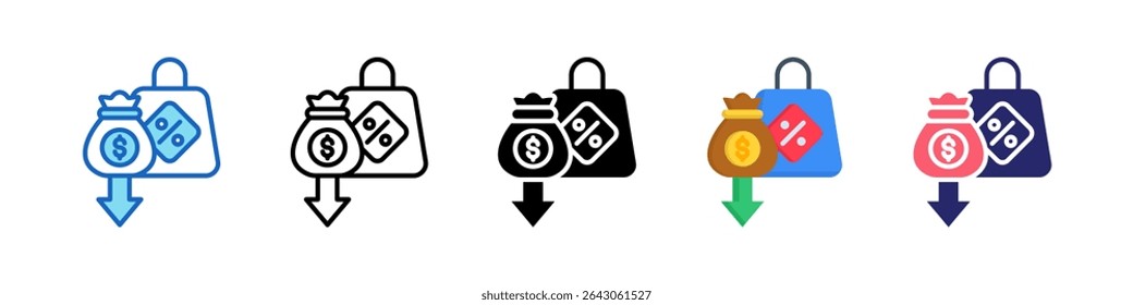 Colección de conjunto de iconos de estilo múltiple de Precio más bajo.