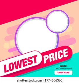 Lowest price promo template with product and price holder for digital promo. Facebook posts or digital posters for online communication.