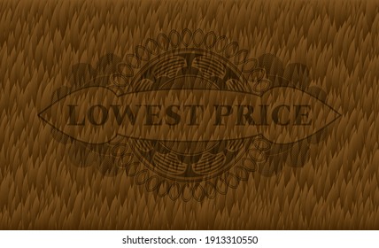 lowest price text inside Brown fur badge. Pet fancy background. Illustration. 