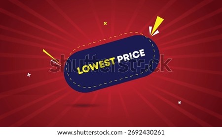 Lowest Price web banner vector art template design badge icon label with deep blue yellow shapes white bold text dark red light sun shine abstract business background for modern promotion design