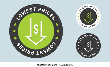 Lowest prices insignia stamp. Vector certificate icon. Vector combination for certificate in flat style.