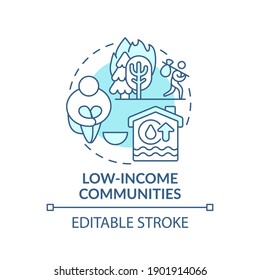 Low-income communities concept icon. Climate justice idea thin line illustration. Poor mental health outcomes. Environmental resposibility. Vector isolated outline RGB color drawing. Editable stroke