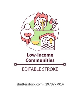 Low-income Communities Concept Icon. Climate Justice Idea Thin Line Illustration. Poor Mental Health Outcomes. Environmental Resposibility. Vector Isolated Outline RGB Color Drawing. Editable Stroke